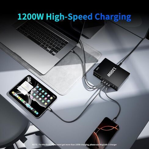 كتلة شاحن USB C بقوة 1200 واط. محطة شحن سريعة لشاحن MacBook Pro 12 منفذ 140 واط PD PPS AVS HUB لجميع هواتف iPhone 17 Pro Max/17 Air/16 SE/Samsung Galaxy 25/ MacBook Pro/Air/iPad Pro/240W in Kuwait