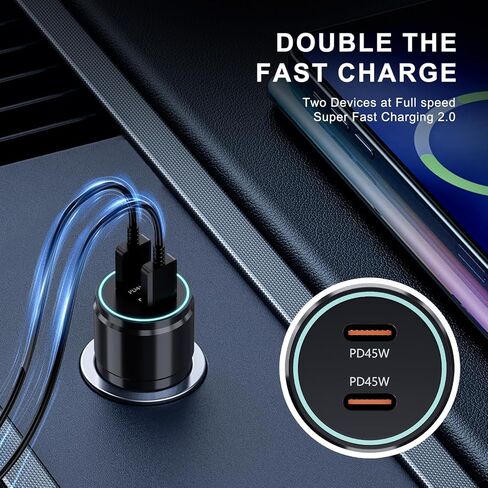 مجموعة شاحن سامسونج فائق السرعة من النوع C، شاحن حائط/سيارة 45 وات PD USB C لهاتف Samsung Galaxy S26/S25/S24/S23/S22/Plus/Ultra/FE/Note 20/10/A71،2020/2018 Pad Pro/Air، مع كابل USB C-to-C (6.6 قدم) in Kuwait