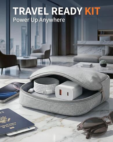 شاحن حائط USB C مزدوج المنفذ بقدرة 30 وات مع كابل USB-C إلى USB-C بطول 5 أقدام، [USB-C + USB-A] كتلة شحن فعالة لهاتف iPhone 17 16 15 Pro Max وiPad Pro وPixel in Kuwait