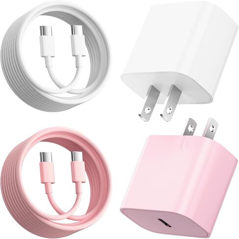 قطعتان لشاحن iPhone 16 باللون الوردي من النوع C للشحن السريع، سلك كتلة شاحن USB C 20 وات لهاتف iPhone 15/16 Pro Max وiPad Pro وPixel 9/8/7، مع كابل USBC طويل 6FT in Kuwait