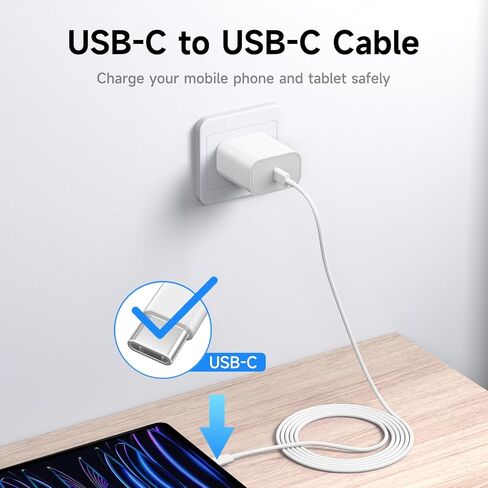 قطعتان لشاحن iPhone 16 باللون الوردي من النوع C للشحن السريع، سلك كتلة شاحن USB C 20 وات لهاتف iPhone 15/16 Pro Max وiPad Pro وPixel 9/8/7، مع كابل USBC طويل 6FT in Kuwait