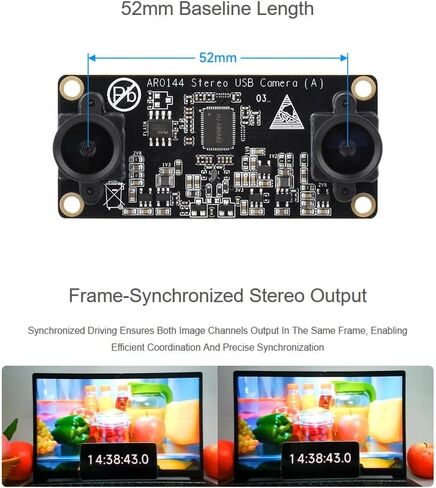 AR0144 2MP Stereo USB Camera Module, AR0144 Sensor Chip, USB2.0 Port, Synchronized Same-Frame Output, 52mm Baseline, Featuring Distortion-Free Lenses (A) @XYGStudy in Kuwait