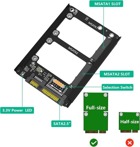 محول MSATA إلى SATA3.0 محول مزدوج MSATA إلى 2.5 بوصة SATA3.0 6Gbps محول ورق مقوى بديل لتخزين سطح المكتب والكمبيوتر المحمول in Kuwait