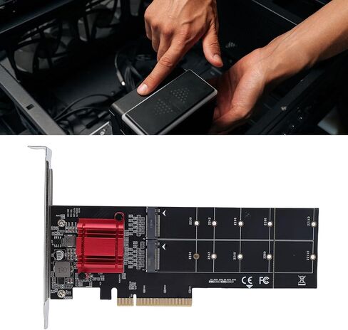 محول Naroote Dual NVMe PCIe، 2 منفذ M.2 NVMe SSD إلى بطاقة توسيع PCIe 3.1 X8، محول شرائح ASM1812 مع سرعة عالية، مثالي للوحة الأم للكمبيوتر المكتبي 2230، 2242، 2260، 2280، 22110 in Saudi Arabia
