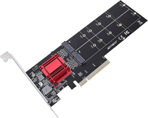 محول Naroote Dual NVMe PCIe، 2 منفذ M.2 NVMe SSD إلى بطاقة توسيع PCIe 3.1 X8، محول شرائح ASM1812 مع سرعة عالية، مثالي للوحة الأم للكمبيوتر المكتبي 2230، 2242، 2260، 2280، 22110 in Saudi Arabia