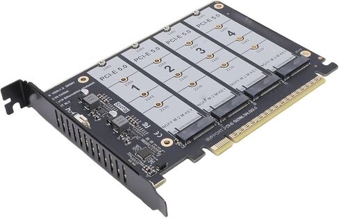 بطاقة محول 4 منافذ بسرعة 128 جيجابت في الثانية M.2 NVMe SSD إلى PCIE X16، محول PCIE 5.0 NVMe، بطاقة توسيع عالية السرعة لتوسيع محرك الأقراص الصلبة الداخلي للكمبيوتر الشخصي، مثالية لترقية تخزين البيانات in Kuwait