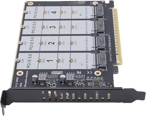 بطاقة محول 4 منافذ بسرعة 128 جيجابت في الثانية M.2 NVMe SSD إلى PCIE X16، محول PCIE 5.0 NVMe، بطاقة توسيع عالية السرعة لتوسيع محرك الأقراص الصلبة الداخلي للكمبيوتر الشخصي، مثالية لترقية تخزين البيانات in Kuwait
