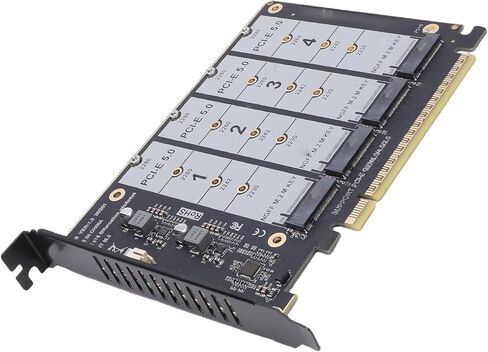 بطاقة محول 4 منافذ بسرعة 128 جيجابت في الثانية M.2 NVMe SSD إلى PCIE X16، محول PCIE 5.0 NVMe، بطاقة توسيع عالية السرعة لتوسيع محرك الأقراص الصلبة الداخلي للكمبيوتر الشخصي، مثالية لترقية تخزين البيانات in Kuwait