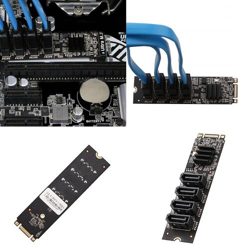 محول M.2 إلى 4 منافذ Sata3.0 2 NVME Pcie3 إلى 4 منافذ 7Pin SATA3 بطاقة توسيع أو مفاتيح in Kuwait