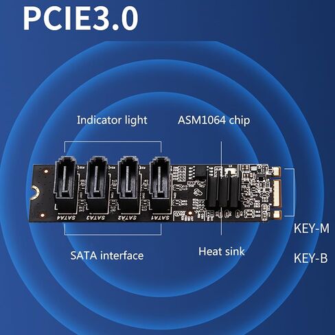 محول M.2 إلى 4 منافذ Sata3.0 2 NVME Pcie3 إلى 4 منافذ 7Pin SATA3 بطاقة توسيع أو مفاتيح in Kuwait