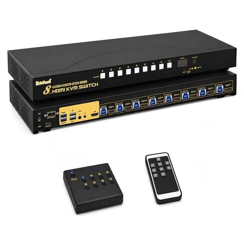 محول JideTech 8 منافذ HDMI KVM 4K@60 هرتز، محور USB 3.0، دعم الصوت، محاكي EDID، مفتاح التشغيل السريع للوحة المفاتيح، مفتاح الماوس، جهاز تحكم عن بعد بالأشعة تحت الحمراء، تحكم RS232، حامل حامل 1U لنظام التشغيل Windows Mac Linux in Kuwait