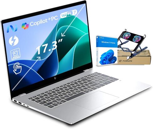 كمبيوتر محمول HP OmniBook 7 AI بشاشة لمس 17.3 بوصة، معالج Core Ultra 7 258V، ذاكرة الوصول العشوائي 32 جيجابايت، 2 تيرابايت SSD، Intel Arc Graphics، كمبيوتر AI مع 47 Tops NPU، Thunderbolt 4، Wi-Fi 7، بطارية طويلة الأمد، Windows 11H، مع مبرد PCO in Kuwait