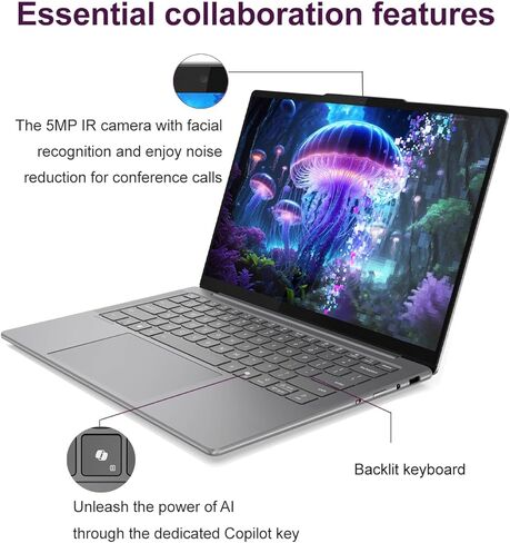 كمبيوتر محمول Lenovo Slim 7i Aura Edition AI (شاشة لمس 14 بوصة FHD+ OLED، Intel Core Ultra 7 258V، 32GB DDR5، 1TB SSD) Copilot+ PC، رفيع للغاية، عمر بطارية 17 ساعة، كاميرا ويب 5MP IR، Wi-Fi 7، Win 11 Pro in Kuwait