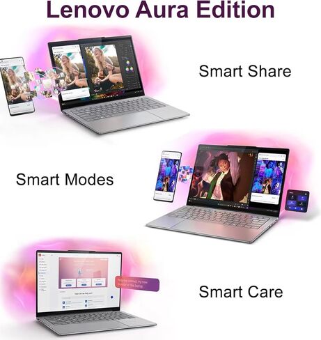 كمبيوتر محمول Lenovo Slim 7i Aura Edition AI (شاشة لمس 14 بوصة FHD+ OLED، Intel Core Ultra 7 258V، 32GB DDR5، 1TB SSD) Copilot+ PC، رفيع للغاية، عمر بطارية 17 ساعة، كاميرا ويب 5MP IR، Wi-Fi 7، Win 11 Pro in Kuwait