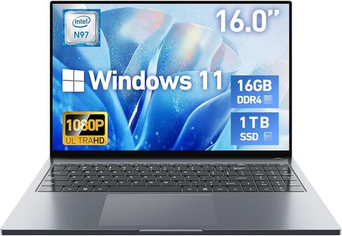 2026 Latest 16'' Laptop Windows 11 Pro, 16GB RAM 1TB SSD, Intel Quad-Core Processor(3.60GHz), 1080p FHD Display, Backlit Keyboard, Fingerprint, WiFi5, Webcam, USB3.2 Gen1, Type-C, HDMI, Metal, Gray in Kuwait