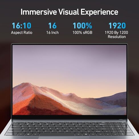 2026 Latest 16'' Laptop Windows 11 Pro, 16GB RAM 1TB SSD, Intel Quad-Core Processor(3.60GHz), 1080p FHD Display, Backlit Keyboard, Fingerprint, WiFi5, Webcam, USB3.2 Gen1, Type-C, HDMI, Metal, Gray in Kuwait