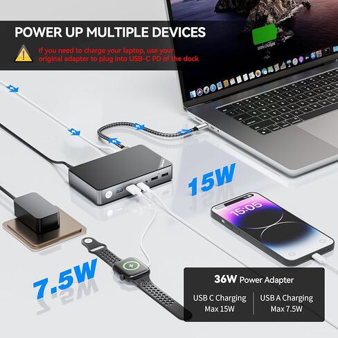 محطة إرساء Minisopuru DisplayLink بشاشة مزدوجة، محطة إرساء Mac مع شحن 15 وات، HDMI مزدوج 2K@60HZ، محطة إرساء USB C لأجهزة MacBook M4/M3/M2/M1/Windows in Kuwait