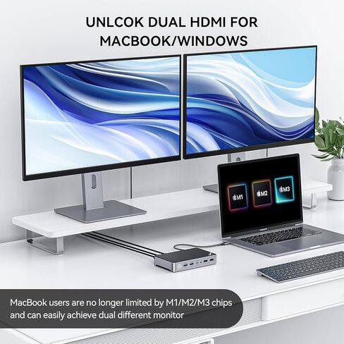 محطة إرساء Minisopuru DisplayLink بشاشة مزدوجة، محطة إرساء Mac مع شحن 15 وات، HDMI مزدوج 2K@60HZ، محطة إرساء USB C لأجهزة MacBook M4/M3/M2/M1/Windows in Kuwait
