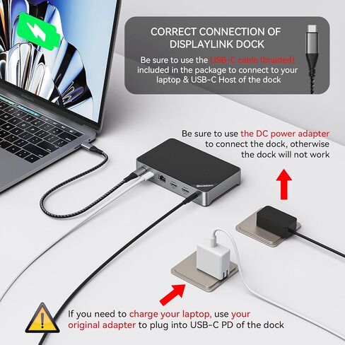 محطة إرساء Minisopuru DisplayLink بشاشة مزدوجة، محطة إرساء Mac مع شحن 15 وات، HDMI مزدوج 2K@60HZ، محطة إرساء USB C لأجهزة MacBook M4/M3/M2/M1/Windows in Kuwait