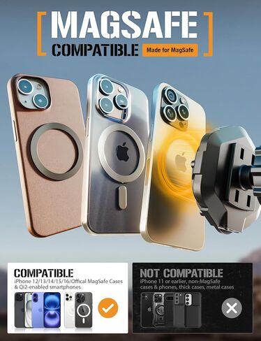 حامل هاتف مغناطيسي من ToughTested MagTough Python للسيارة، لوحة قيادة متوافقة مع MagSafe وحامل على الزجاج الأمامي مع ذراع مرن، قاعدة كأس شفط، دوران 360 درجة لهاتف iPhone والحافظات المغناطيسية in Kuwait