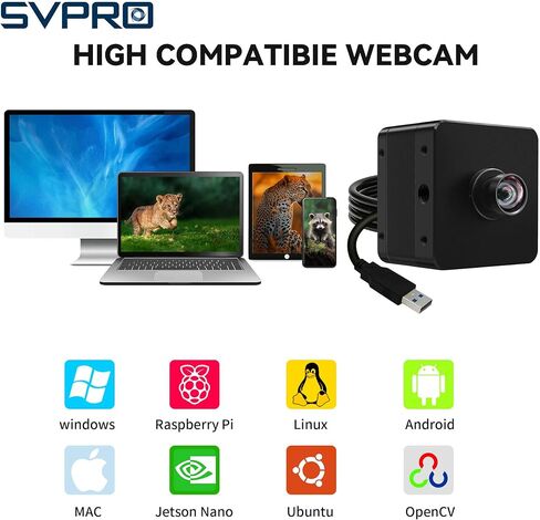 SVPRO USB3.0 Camera, 20MP USB Camera for Computer, High Resolution 5K Webcam with 95°(H) No Distortion Lens and Metal Case, AR2020 Ultra HD UVC Cam for Windows, Linux, MacOS, Android in Kuwait