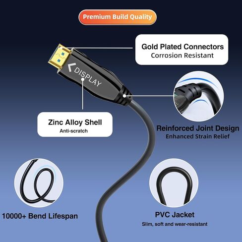 كابل HDMI من الألياف الضوئية بطول 66 قدمًا، كابل HDMI 2.0 طويل 4K، سلك HDMI عالي السرعة 18 جيجابت في الثانية 4K@60 هرتز مع HDR ARC HDCP 2.2، نحيف ومرن، لا فقدان للإشارة، كابلات كهربائية لجهاز العرض TV PS5 Xbox Laptop in Kuwait