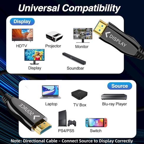 كابل HDMI من الألياف الضوئية بطول 66 قدمًا، كابل HDMI 2.0 طويل 4K، سلك HDMI عالي السرعة 18 جيجابت في الثانية 4K@60 هرتز مع HDR ARC HDCP 2.2، نحيف ومرن، لا فقدان للإشارة، كابلات كهربائية لجهاز العرض TV PS5 Xbox Laptop in Kuwait