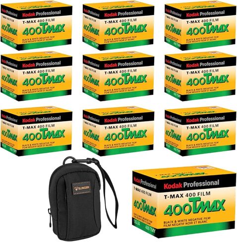فيلم Kodak T-Max 400 TMY 35 مم أسود وأبيض سلبي، ISO 400، 24 تعريض، 10 عبوات، حزمة مع حقيبة كاميرا Alpine 1 in Kuwait