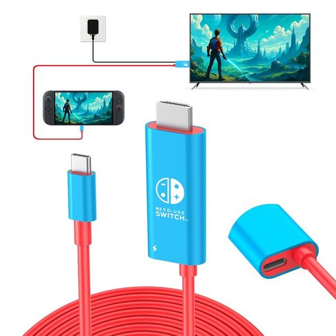 محول كابل Switch 2 Dock Station HDMI 4K@60 هرتز 18 جيجابت في الثانية 6.7 قدم PD 100 واط USB C إلى HDMI 2.0 محول، سلك موصل تلفزيون محمول والسفر متوافق مع نينتندو سويتش 2/OLED/2017، أزرق in Kuwait