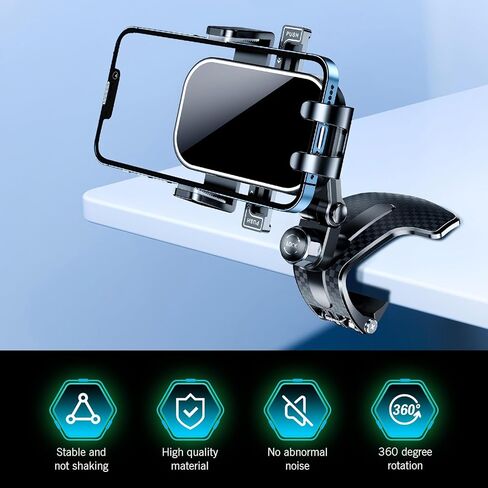 Car Dashboard Phone Holder, Clip-on Dash Cell Phone Holder Mount, 360 Degree Rotation Dashboard Smartphone Mount, Universal for 4 to 7.2 Inch Smartphones (Black) in Kuwait