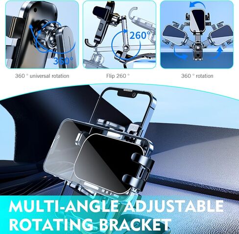 Car Dashboard Phone Holder, Clip-on Dash Cell Phone Holder Mount, 360 Degree Rotation Dashboard Smartphone Mount, Universal for 4 to 7.2 Inch Smartphones (Black) in Kuwait