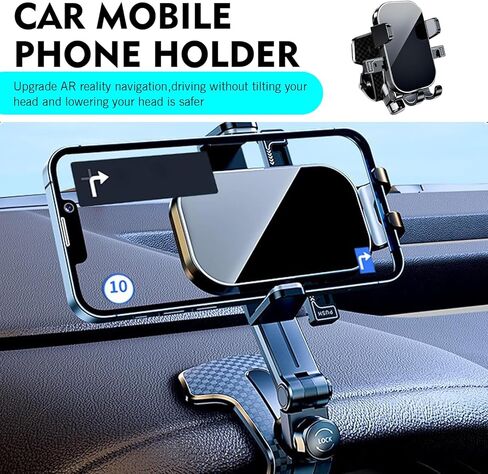 Car Dashboard Phone Holder, Clip-on Dash Cell Phone Holder Mount, 360 Degree Rotation Dashboard Smartphone Mount, Universal for 4 to 7.2 Inch Smartphones (Black) in Kuwait
