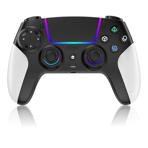 وحدة تحكم لاسلكية لجهاز PS5 مع RGB LED، TURBO، اهتزاز مزدوج، مستشعر جيروسكوبي 6 محاور، لوحة لمس، مريحة لوحدة تحكم Playstation 5، متوافقة مع PlayStation 5/PC/Mac، مضادة للانزلاق باللونين الأبيض والأسود in Kuwait
