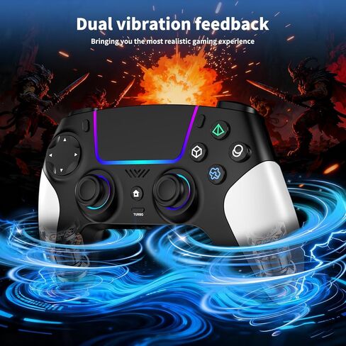 وحدة تحكم لاسلكية لجهاز PS5 مع RGB LED، TURBO، اهتزاز مزدوج، مستشعر جيروسكوبي 6 محاور، لوحة لمس، مريحة لوحدة تحكم Playstation 5، متوافقة مع PlayStation 5/PC/Mac، مضادة للانزلاق باللونين الأبيض والأسود in Kuwait