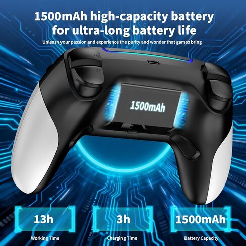 وحدة تحكم لاسلكية لجهاز PS5 مع RGB LED، TURBO، اهتزاز مزدوج، مستشعر جيروسكوبي 6 محاور، لوحة لمس، مريحة لوحدة تحكم Playstation 5، متوافقة مع PlayStation 5/PC/Mac، مضادة للانزلاق باللونين الأبيض والأسود in Kuwait