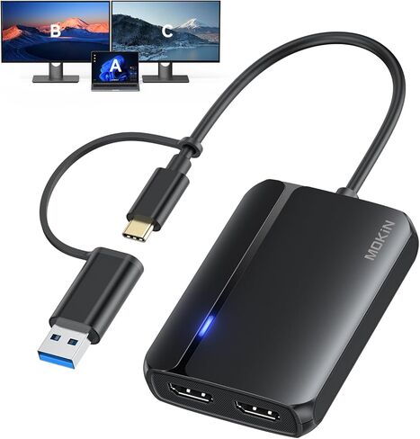 MOKiN HDMI Splitter for Dual Monitors, 4K@30Hz HDMI Splitter Extended Display for macOS/Windows, USB C/USB A 3.0 to Dual Hdmi Adapter for MacBook, Dell, Lenovo, HP (4K@30Hz+1080p) in Kuwait