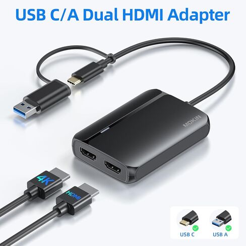 MOKiN HDMI Splitter for Dual Monitors, 4K@30Hz HDMI Splitter Extended Display for macOS/Windows, USB C/USB A 3.0 to Dual Hdmi Adapter for MacBook, Dell, Lenovo, HP (4K@30Hz+1080p) in Kuwait