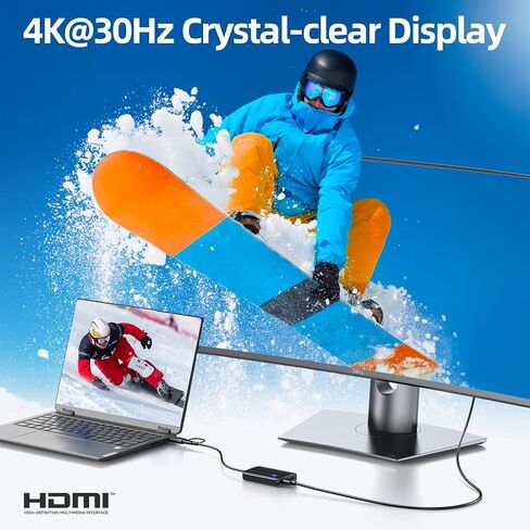 MOKiN HDMI Splitter for Dual Monitors, 4K@30Hz HDMI Splitter Extended Display for macOS/Windows, USB C/USB A 3.0 to Dual Hdmi Adapter for MacBook, Dell, Lenovo, HP (4K@30Hz+1080p) in Kuwait