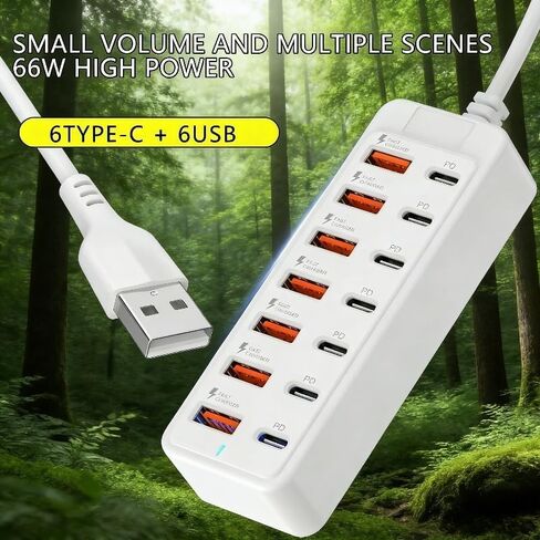 Multi Port USB Charging Station 12 Ports, 66W PD Charger with 6 USB-C & 6 USB-A for Laptop Tablet Phone Desktop Charging Hub in Kuwait