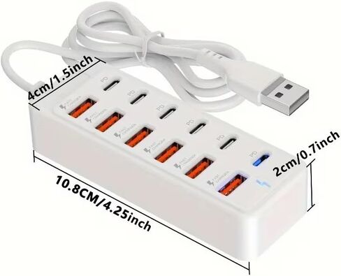 Multi Port USB Charging Station 12 Ports, 66W PD Charger with 6 USB-C & 6 USB-A for Laptop Tablet Phone Desktop Charging Hub in Kuwait