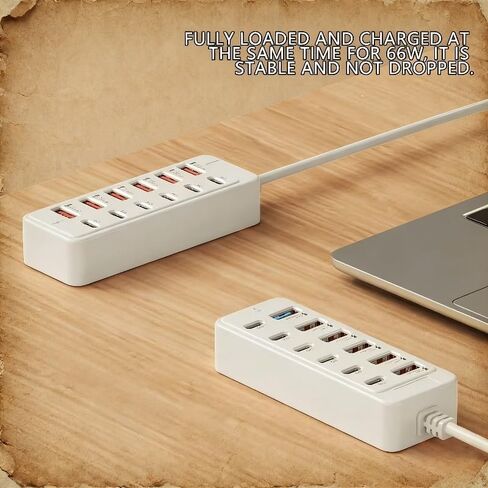 Multi Port USB Charging Station 12 Ports, 66W PD Charger with 6 USB-C & 6 USB-A for Laptop Tablet Phone Desktop Charging Hub in Kuwait
