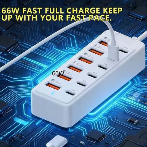 Multi Port USB Charging Station 12 Ports, 66W PD Charger with 6 USB-C & 6 USB-A for Laptop Tablet Phone Desktop Charging Hub in Kuwait