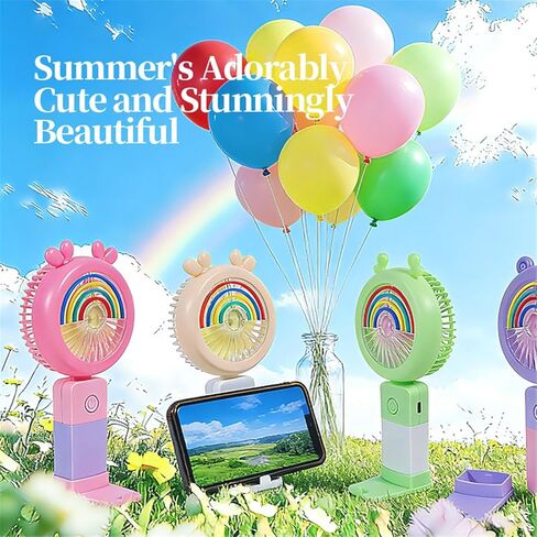 Cartoon Mini Desktop Fan With Base, Portable USB Charging With Light, Handheld Small 1Pcs(Pink) in Saudi Arabia
