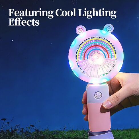 Cartoon Mini Desktop Fan With Base, Portable USB Charging With Light, Handheld Small 1Pcs(Pink) in Saudi Arabia
