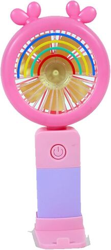 Cartoon Mini Desktop Fan With Base, Portable USB Charging With Light, Handheld Small 1Pcs(Pink) in Saudi Arabia