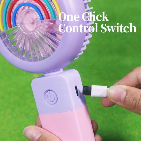 Cartoon Mini Desktop Fan With Base, Portable USB Charging With Light, Handheld Small 1Pcs(Pink) in Saudi Arabia