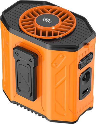 Orange Personal Waist Fan with 100-Speed Airflow, 3-6 Hour Battery Life, USB-C Charging, Integrated LED Display, Flashlight & SOS, Hanging Fan for Outdoor Jobsite Cooling in Kuwait
