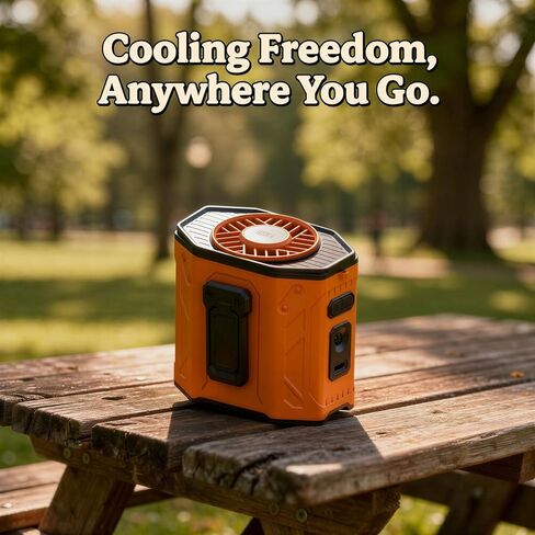 Orange Personal Waist Fan with 100-Speed Airflow, 3-6 Hour Battery Life, USB-C Charging, Integrated LED Display, Flashlight & SOS, Hanging Fan for Outdoor Jobsite Cooling in Kuwait