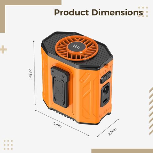 Orange Personal Waist Fan with 100-Speed Airflow, 3-6 Hour Battery Life, USB-C Charging, Integrated LED Display, Flashlight & SOS, Hanging Fan for Outdoor Jobsite Cooling in Kuwait