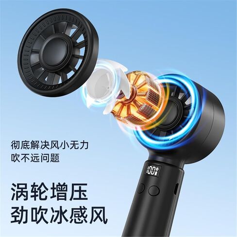 Handheld Digital Display Fan, Outdoor Portable Cooling, 100 Speed Mini USB Charging Turbo 1Pc(Black) in Saudi Arabia